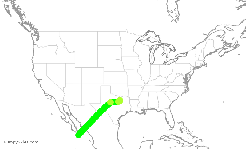 Turbulence forecast map for JSX1043, MMSL to DAL