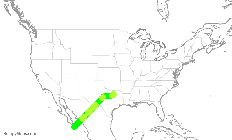Turbulence forecast map for JSX1045, MMSL to DAL