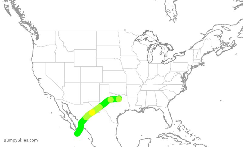 Turbulence forecast map for JSX1046, DAL to MMSL