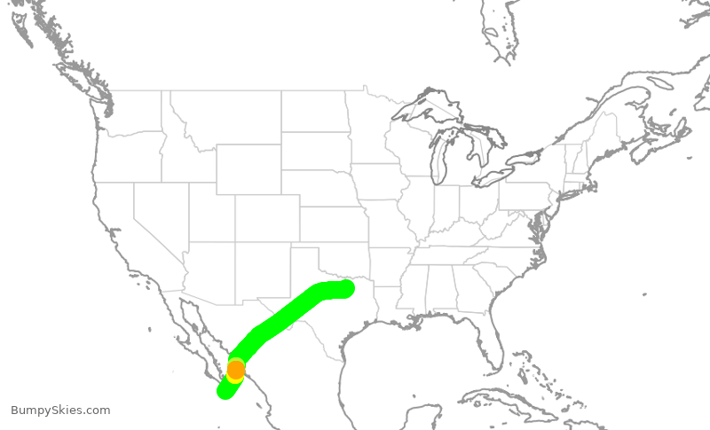 Turbulence forecast map for JSX1048, DAL to MMSL