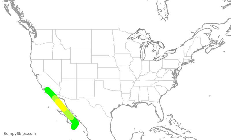 Turbulence forecast map for JSX1050, LAX to MMSL