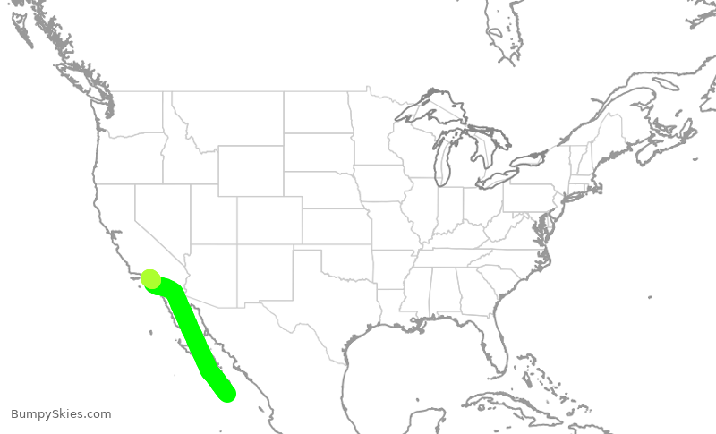 Turbulence forecast map for JSX1053, MSL to LAX