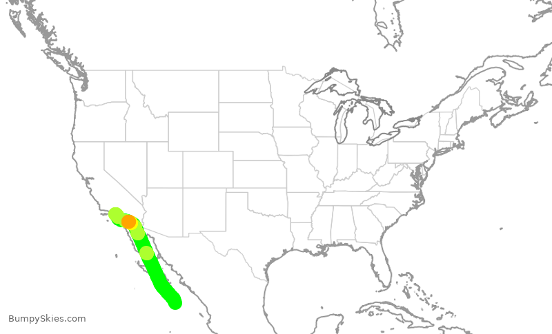 Turbulence forecast map for JSX1055, MSL to LAX
