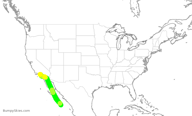 Turbulence forecast map for JSX1057, MMSL to LAX