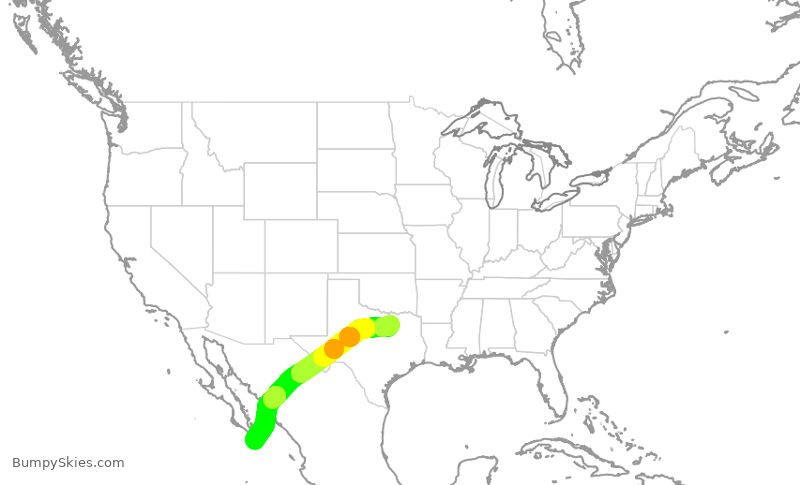 Turbulence forecast map for JSX1065, DAL to MMSL