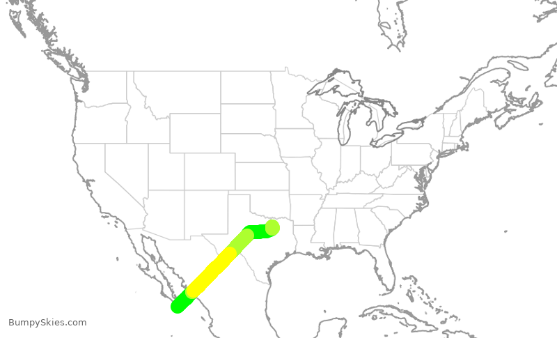 Turbulence forecast map for JSX1066, MMSL to DAL