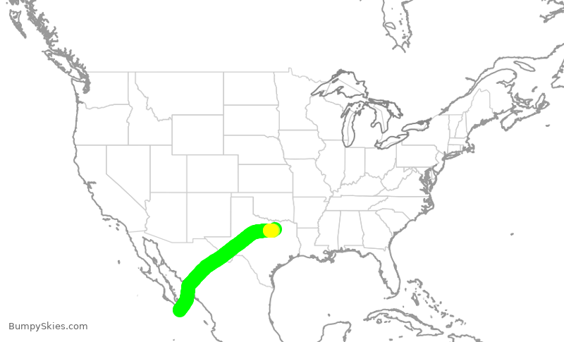 Turbulence forecast map for JSX1068, DAL to MSL