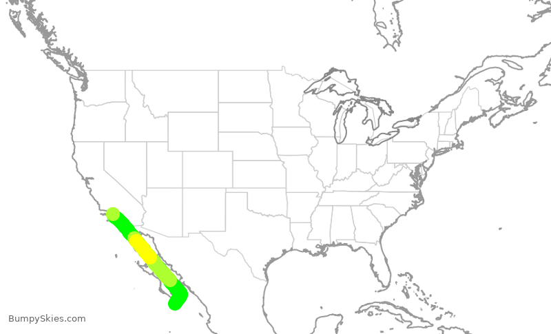 Turbulence forecast map for JSX1068, LAX to MMSL
