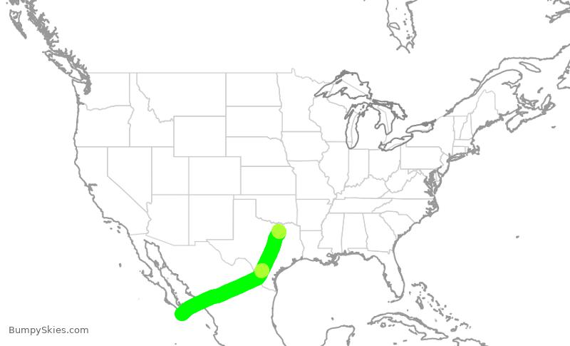 Turbulence forecast map for JSX1069, DAL to MMSL