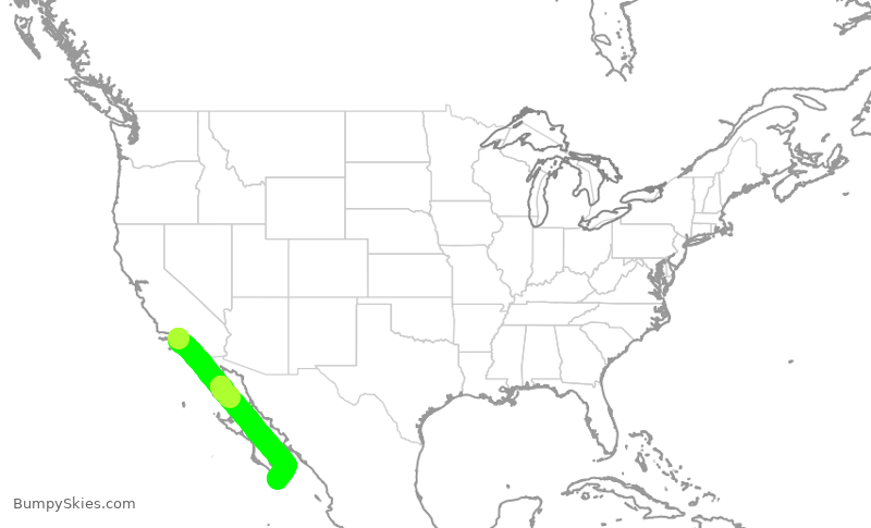 Turbulence forecast map for JSX1070, LAX to MSL