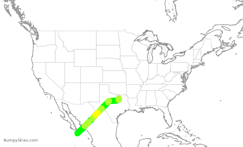 Turbulence forecast map for JSX1070, MMSL to DAL