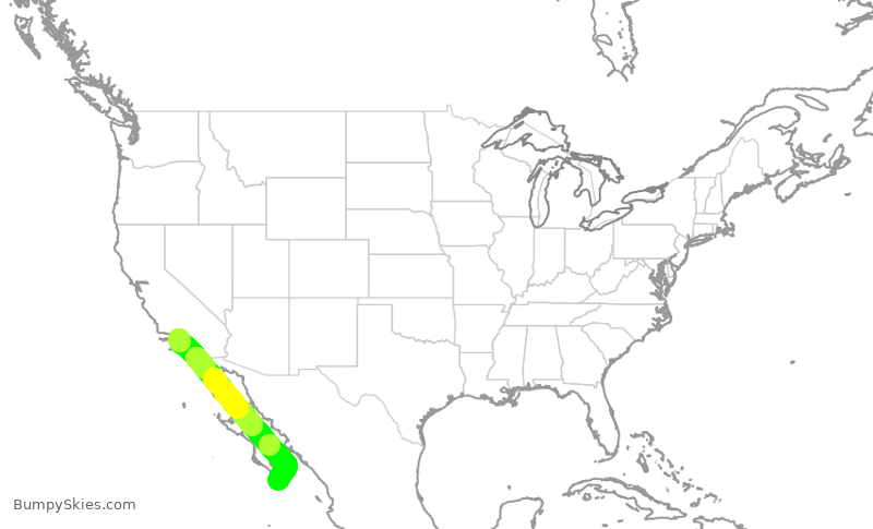 Turbulence forecast map for JSX1072, LAX to MSL