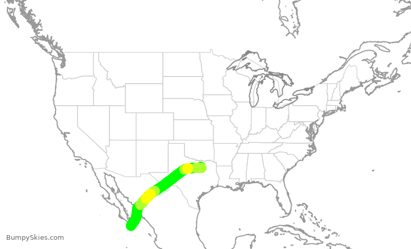 Turbulence forecast map for JSX1073, DAL to MSL