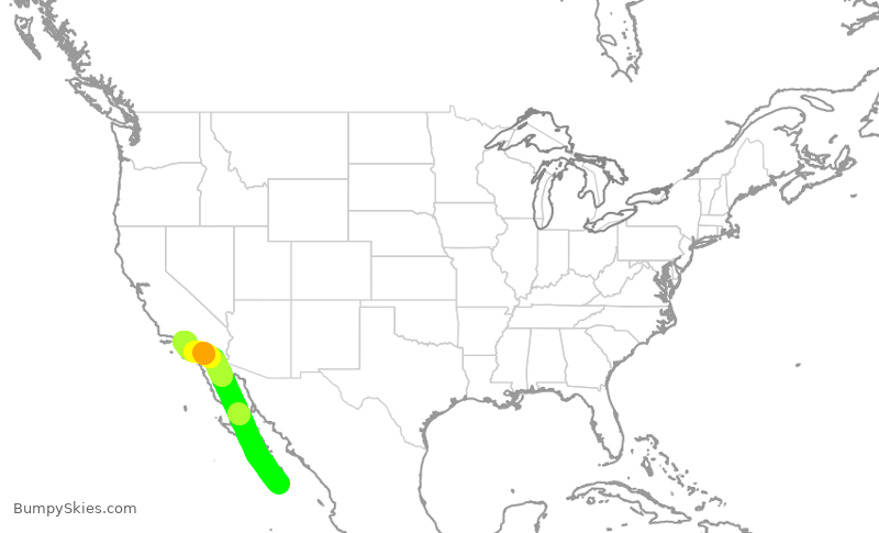 Turbulence forecast map for JSX1073, MMSL to LAX