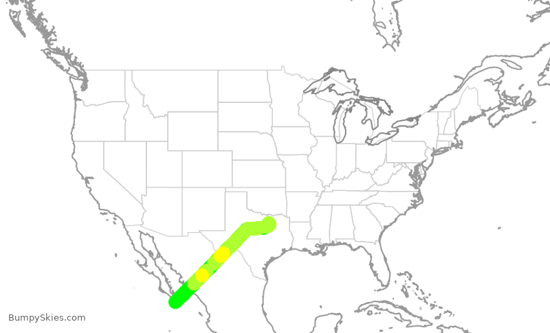 Turbulence forecast map for JSX1074, MSL to DAL