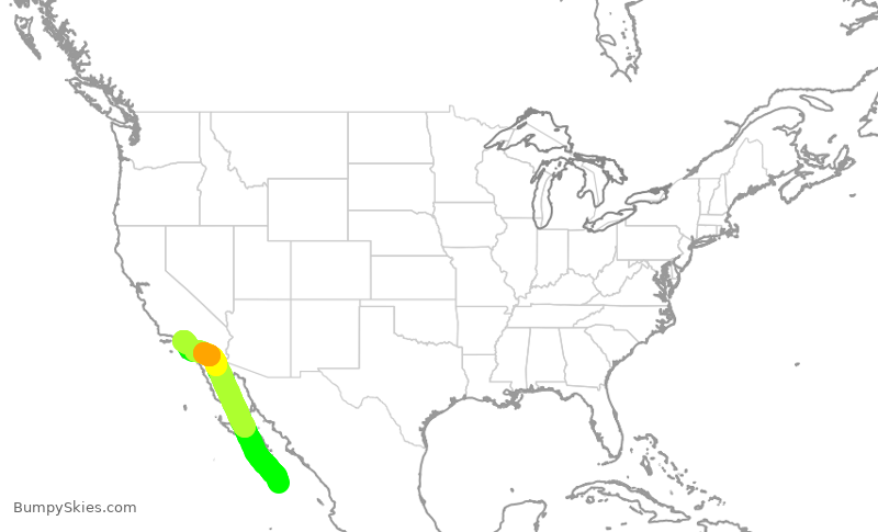 Turbulence forecast map for JSX1075, MSL to LAX