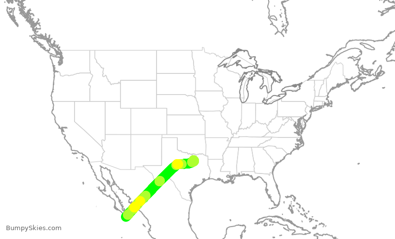 Turbulence forecast map for JSX1081, MMSL to DAL
