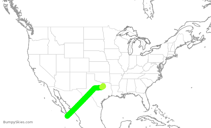 Turbulence forecast map for JSX1082, MMSL to DAL