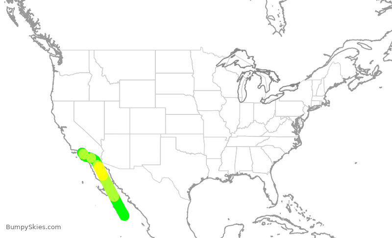 Turbulence forecast map for JSX1083, MMSL to LAX