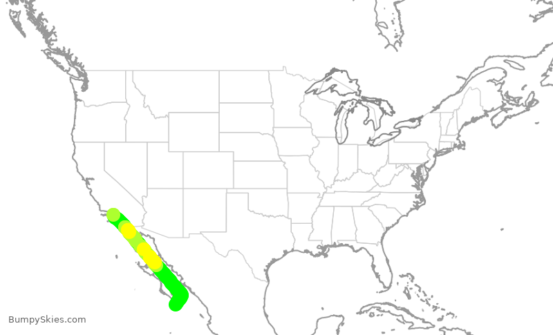 Turbulence forecast map for JSX1084, LAX to MSL