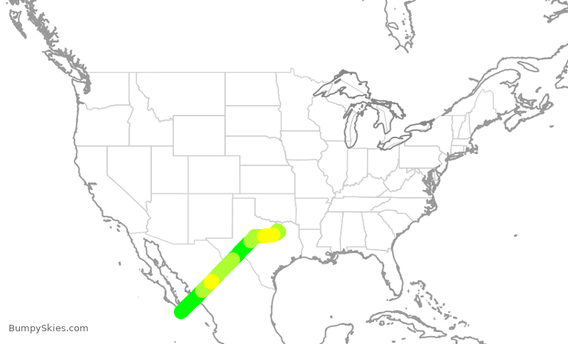 Turbulence forecast map for JSX1086, MSL to DAL