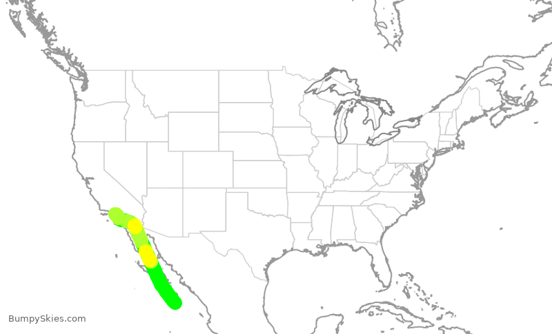 Turbulence forecast map for JSX1087, MSL to LAX