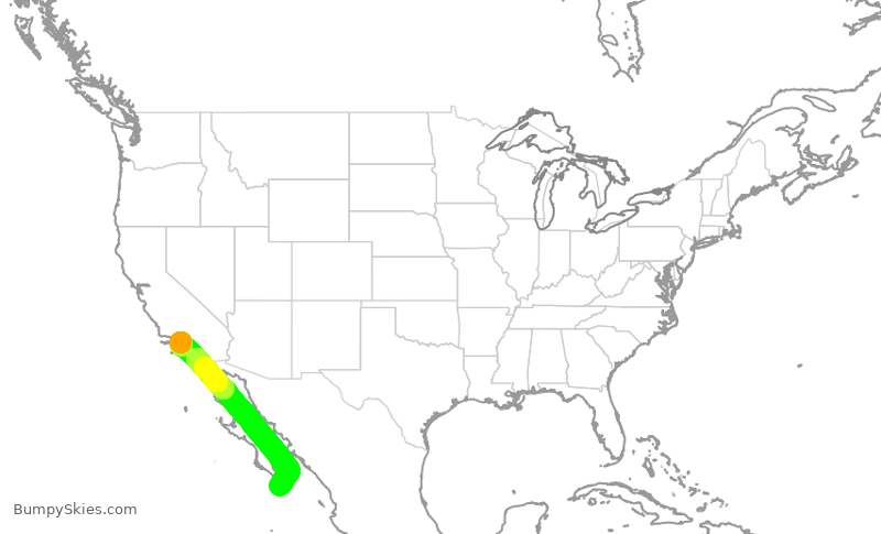 Turbulence forecast map for JSX1090, LAX to MMSL