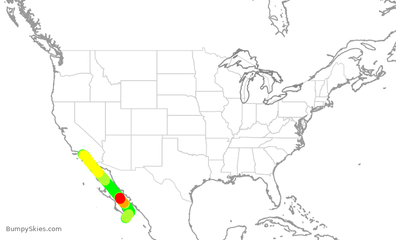 Turbulence forecast map for JSX1092, LAX to MMSL