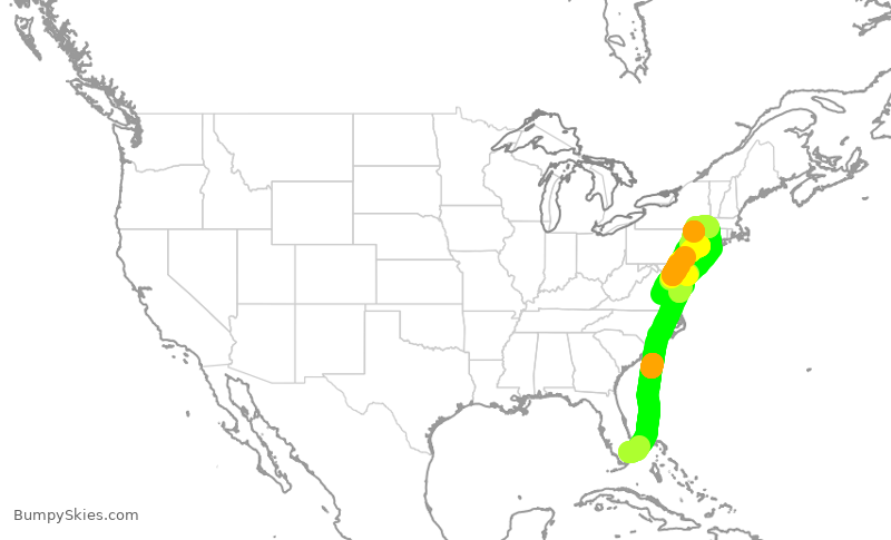 Turbulence forecast map for JSX1107, OPF to TEB