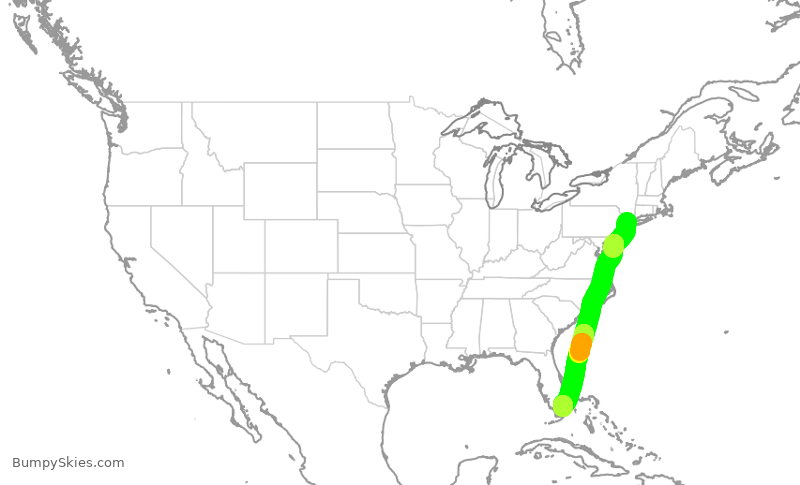 Turbulence forecast map for JSX1108, TEB to OPF