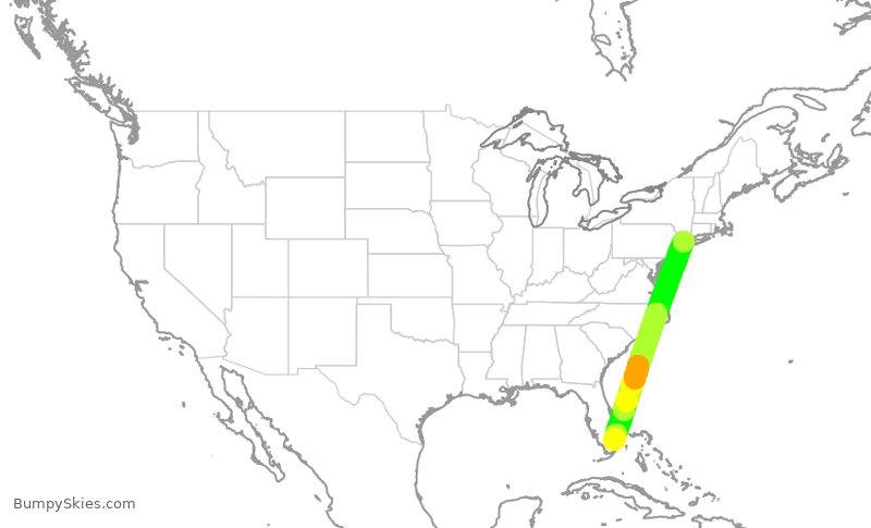 Turbulence forecast map for JSX1114, TEB to FXE