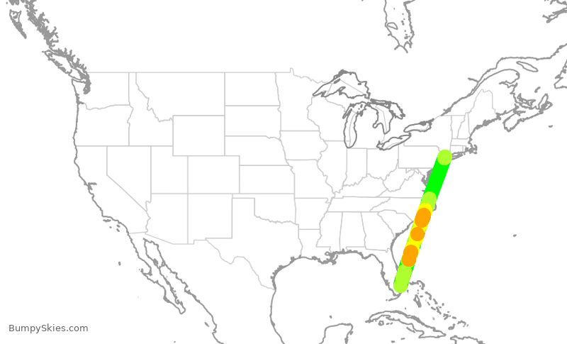 Turbulence forecast map for JSX1115, FXE to TEB