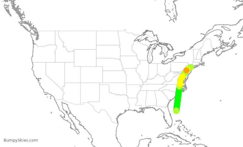 Turbulence forecast map for JSX1121, KDJT to TEB