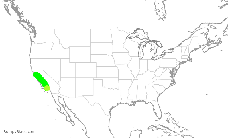 Turbulence forecast map for JSX1192, SMO to OAK