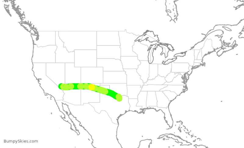 Turbulence forecast map for JSX207, LAS to DAL