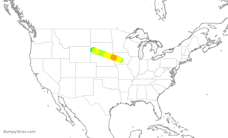 Turbulence forecast map for JSX250, DSM to RAP