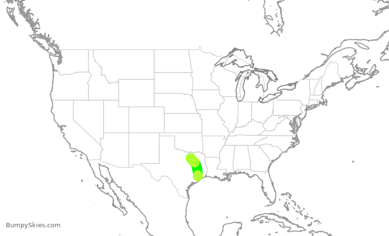Turbulence forecast map for JSX287, HOU to DAL