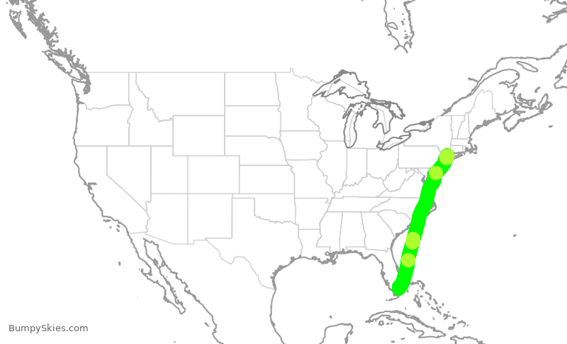 Turbulence forecast map for JSX504, HPN to OPF