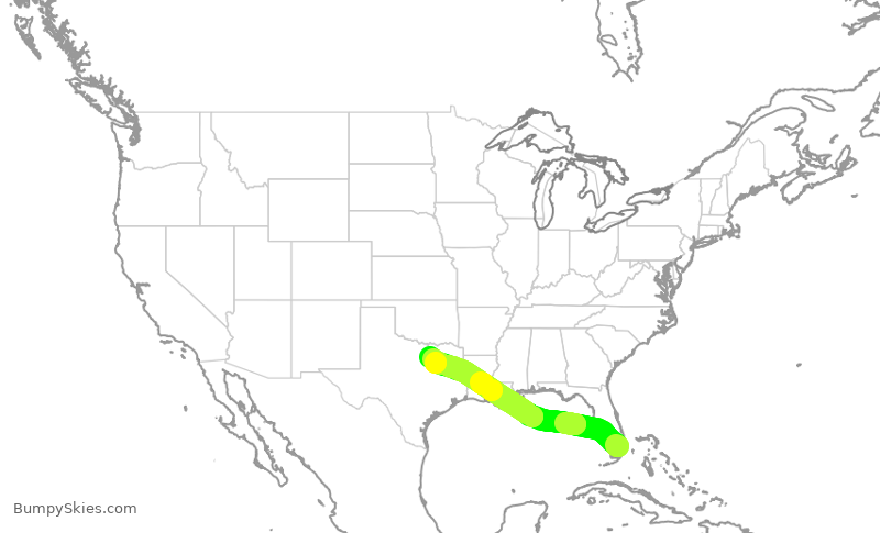 Turbulence forecast map for JSX511, OPF to DAL