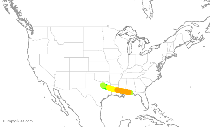 Turbulence forecast map for JSX525, DTS to DAL