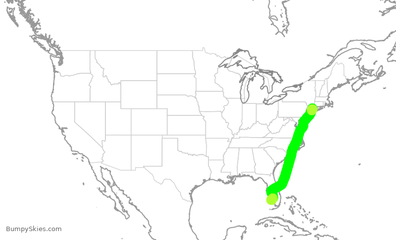Turbulence forecast map for JSX580, HPN to APF