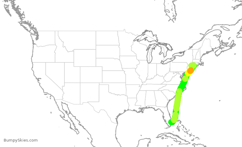Turbulence forecast map for JSX5881, FXE to HPN