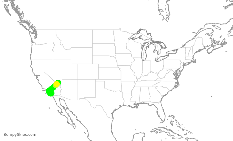Turbulence forecast map for JSX625, CLD to LAS