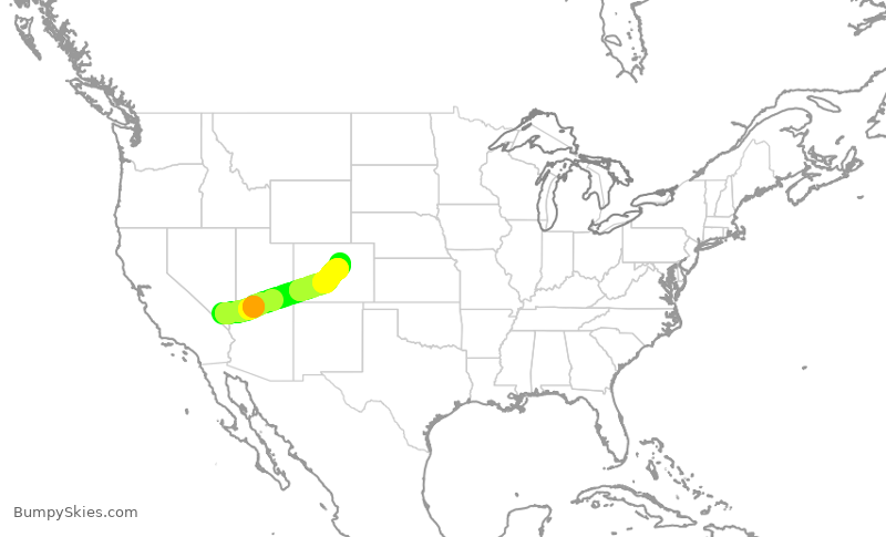 Turbulence forecast map for JSX663, LAS to APA