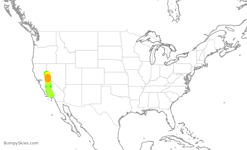 Turbulence forecast map for JSX777, BUR to RNO