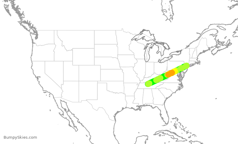 Turbulence forecast map for JSX8169, TEB to BNA