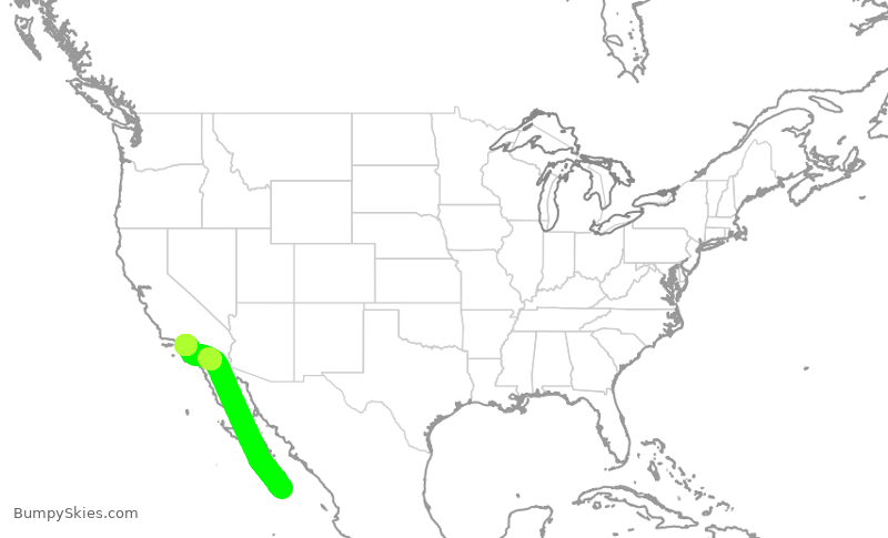 Turbulence forecast map for JSX8181, MMSL to LAX