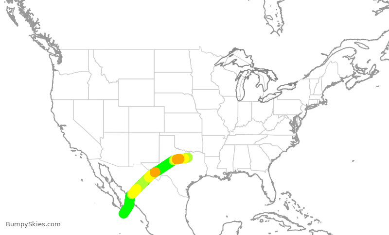 Turbulence forecast map for JSX8187, FTW to MMSL