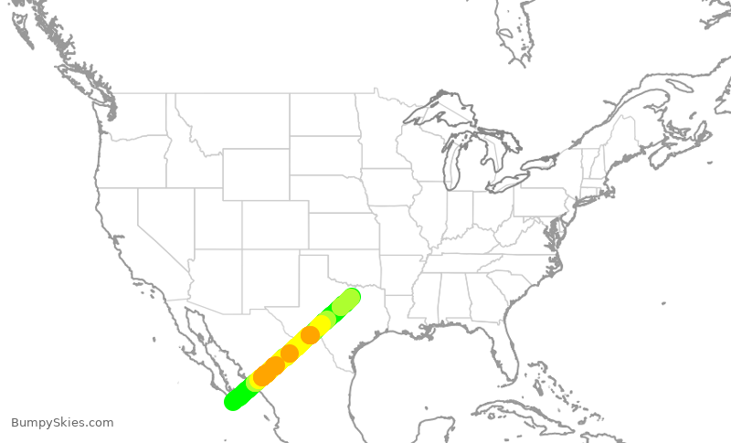 Turbulence forecast map for JSX8188, MMSL to FTW