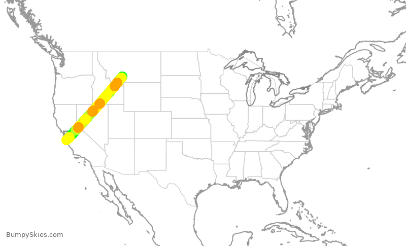 Turbulence forecast map for JSX8202, BZN to MRY